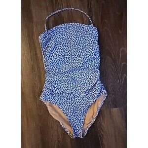 J. Crew Womens Swimsuit Padded Size XS Blue Floral Ruched Bandeau One Piece